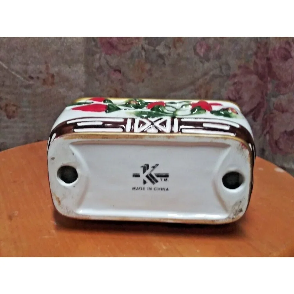 Vintage ceramic Napkin Holder red pepper red chillies embossed Unique Rare EUC